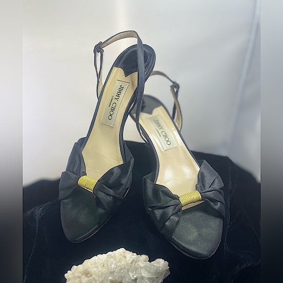 🖤 JIMMY CHOO 🖤 Black Satin Slingback Open Toe Heels 38 Italy 🇮🇹 Couture 🖤 - Picture 8 of 8
